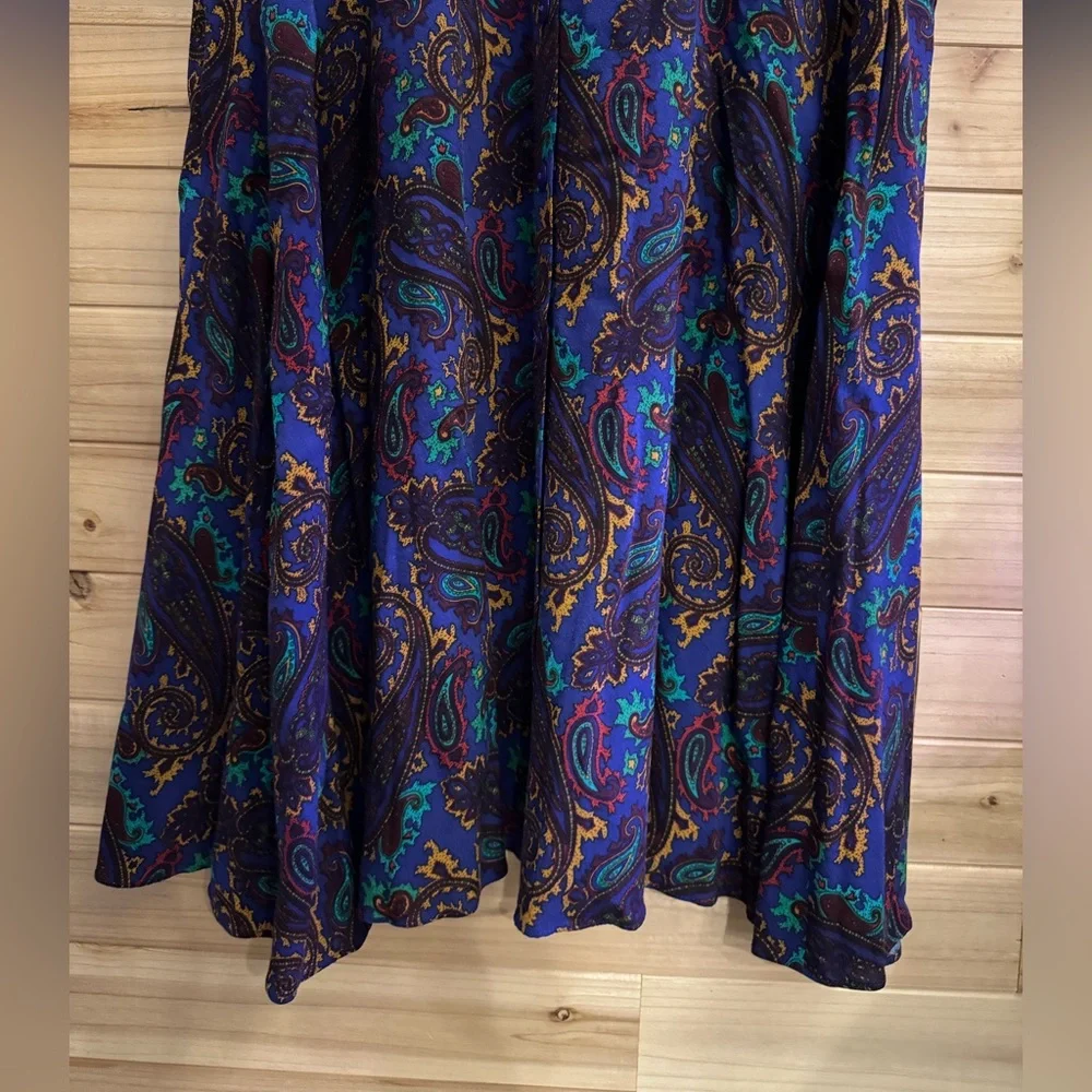 Vintage 80’s Raoul Large Retro Bold Colorful Paisley Collared Midi Dress Western - Picture 10 of 13